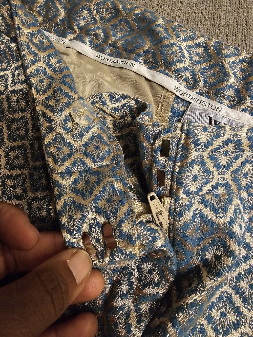 Worthington Teal Blue Cream Champagne Patterned Work Office Dress Pants Size 8 - Picture 4 of 7